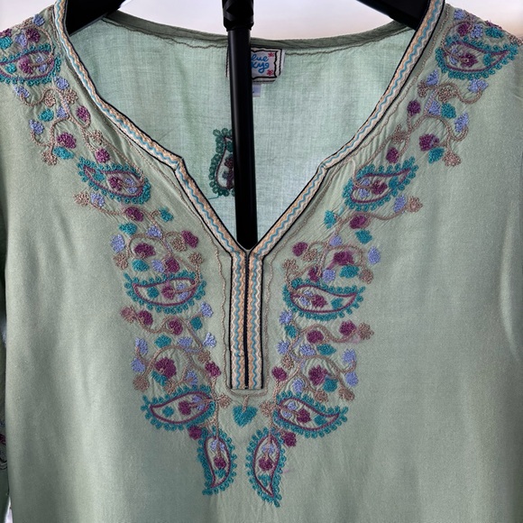 Boho Embroidered Green/Periwinkle/Lilac/Mauve Women's Tunic V-Neck Size Large - Picture 6 of 10